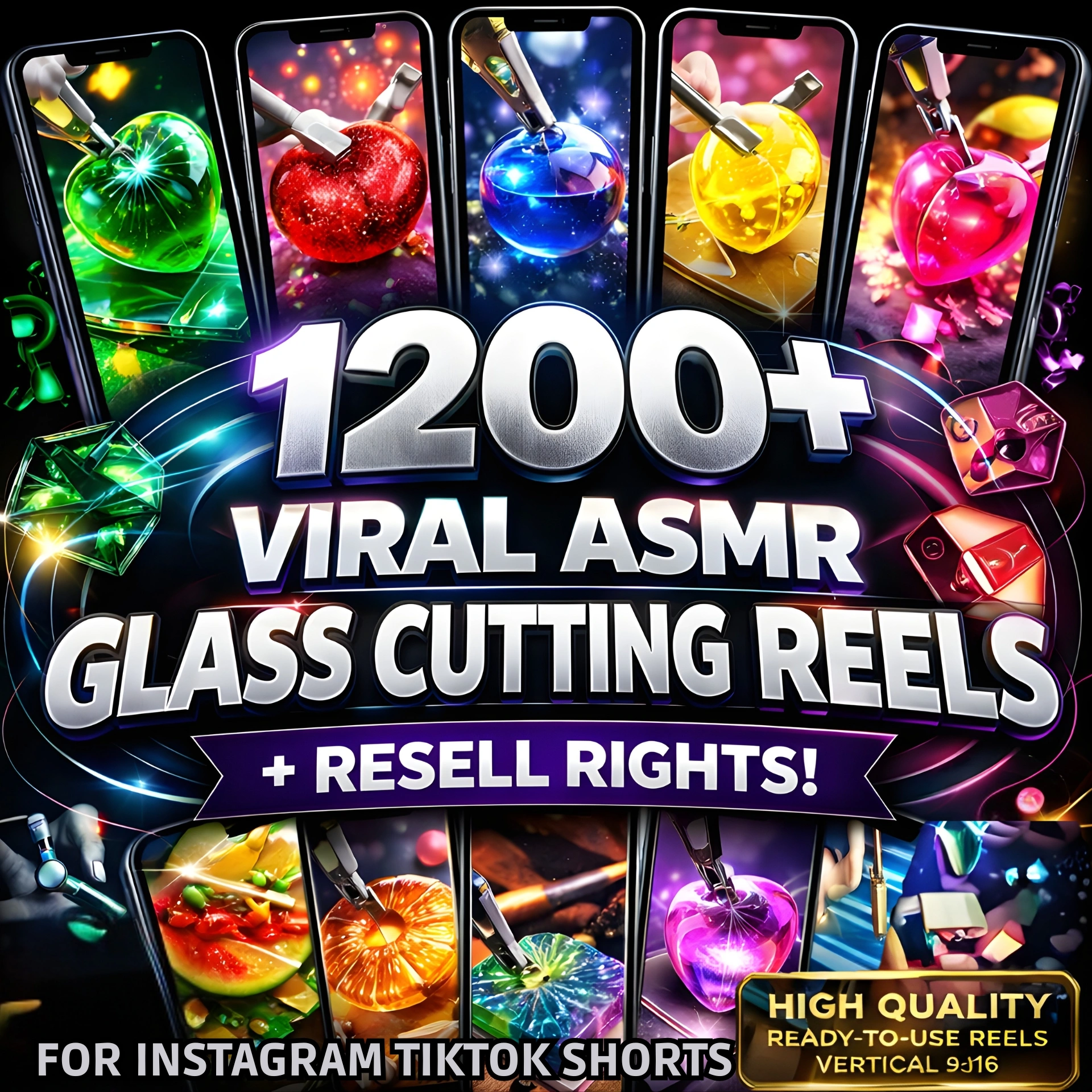 1200+ Viral ASMR Glass Cutting Reels – Satisfying Content + Resell Rights!