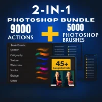 2-in-1 Photoshop Bundle – 9000 Actions + 5000 Brushes with Resell Rights!