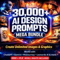 30,000+ AI Design Prompts Mega Bundle โ Create Unlimited Images & Graphics